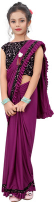 Dream Clouds Solid/Plain Bollywood Lycra Blend Saree(Purple)