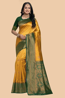 SilkSutra Printed Banarasi Silk Blend Saree(Multicolor)