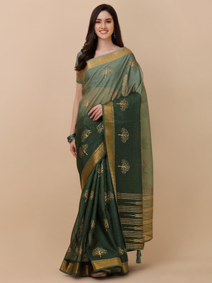 RekhaManiyar Printed, Solid/Plain Bollywood Tussar Silk Saree(Dark Green)