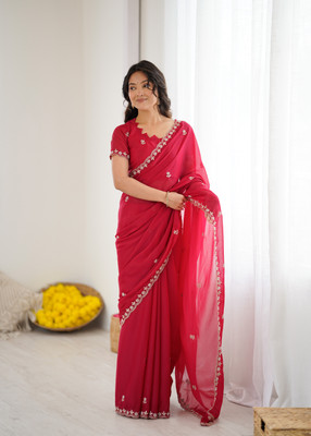 Meet Trendz Embroidered Bollywood Georgette Saree(Pink)