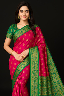 The Classic textile Embellished, Woven Banarasi Art Silk Saree(Red, Green)