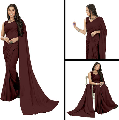 Anand Sarees Solid/Plain Daily Wear Georgette Saree(Brown)