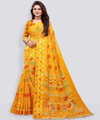 Suali Printed Daily Wear Cotton Silk Saree(Yellow)