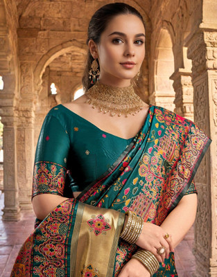 Satrani Woven Banarasi Pure Silk Saree(Green)