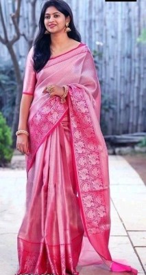 Harshiv Textile Printed Kanjivaram Jacquard Saree(Pink)