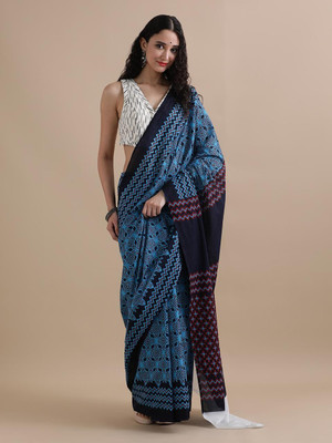 blockpuls Hand Painted Handloom Pure Cotton Saree(Multicolor)