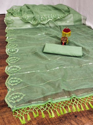 MIYANIFAB Embroidered, Floral Print Bollywood Organza Saree(Light Green)