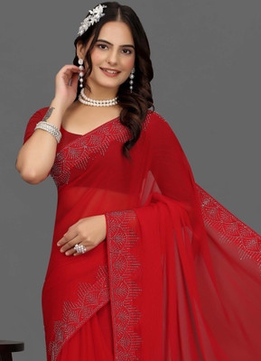 sarang fab Embellished Bollywood Georgette Saree(Red)
