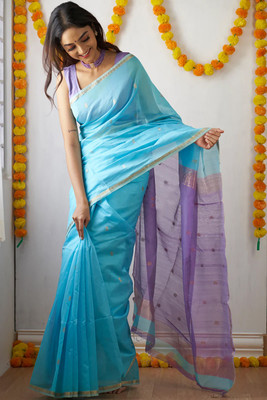 Moda Rapido Woven Banarasi Cotton Silk Saree(Light Blue)
