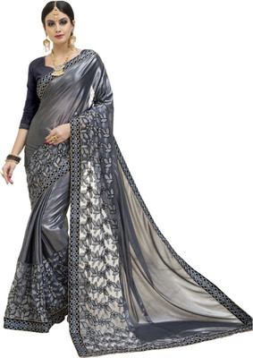 FASHION YOU Floral Print Bollywood Art Silk, Satin Saree(Grey)
