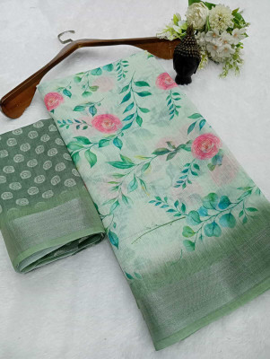 Mervadiya Self Design Bollywood Linen, Cotton Linen Saree(Light Green)