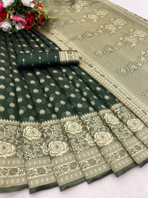 Harshiv Textile Self Design Kanjivaram Art Silk Saree(Green)