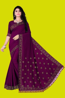 Rudra Fab Embroidered Daily Wear Chanderi, Lace Saree(Purple)