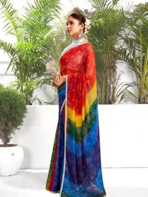 Divastri Printed Banarasi Georgette Saree(Multicolor)