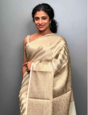 GNSARI Woven Banarasi Georgette Saree(Cream)