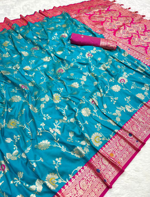 Sindharat Fashion Printed Banarasi Cotton Silk Saree(Blue)