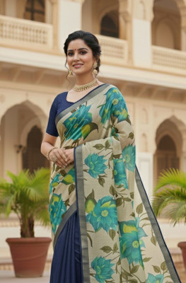 Anugrah Textile Embroidered Banarasi Lycra Blend, Chiffon Saree(Dark Blue)