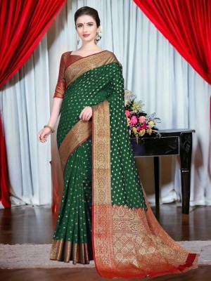 M.S.RETAIL Woven Banarasi Art Silk, Cotton Silk Saree(Dark Green)