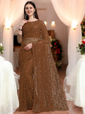 Fashion Nexa Printed Bollywood Brasso Saree(Brown)