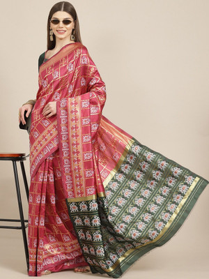 SERONA FABRICS Woven, Printed Banarasi Cotton Silk Saree(Pink, Green)