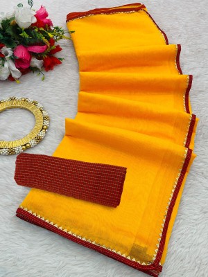 manish Solid/Plain Bollywood Cotton Blend Saree(Yellow)