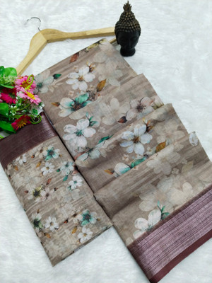 HouseOfCommon Printed Kanjivaram Pure Cotton, Cotton Linen Saree(Pack of 2, Multicolor)