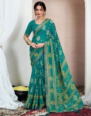 Samah Geometric Print, Printed, Embellished Bollywood Chiffon, Georgette Saree(Green)