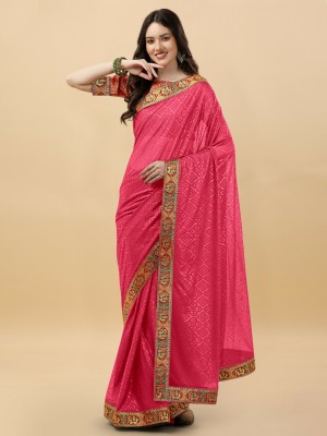 Aadishakti Fashion Embellished Bhagalpuri Silk Blend Saree(Pink)