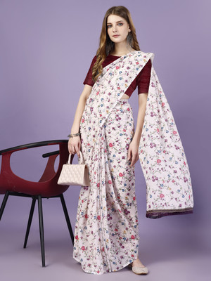 BAPS Floral Print Bollywood Georgette Saree(White)