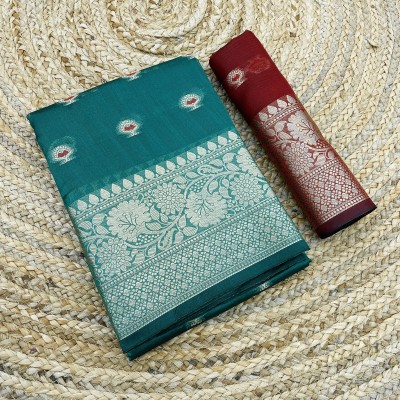 KREZVI Woven Kanjivaram Jacquard, Organza Saree(Light Blue)