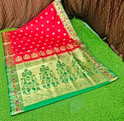 Spewim Woven Banarasi Art Silk Saree(Red)