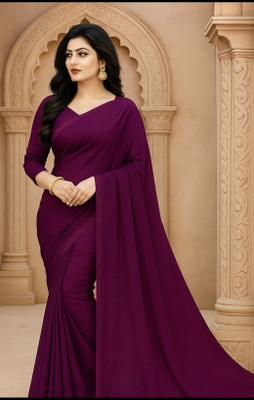 sadi Solid/Plain Bollywood Georgette Saree(Purple)