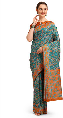SERONA FABRICS Printed Banarasi Art Silk Saree(Light Blue, Orange)