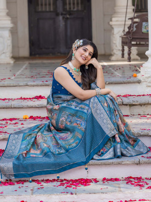 Sareemall Printed Chinnalapattu Viscose Rayon Saree(Blue)