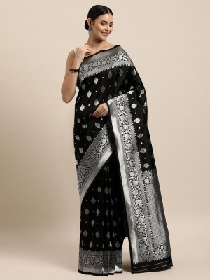 AMIRAT CLOTHING Printed Kanjivaram Jacquard Saree(Black)