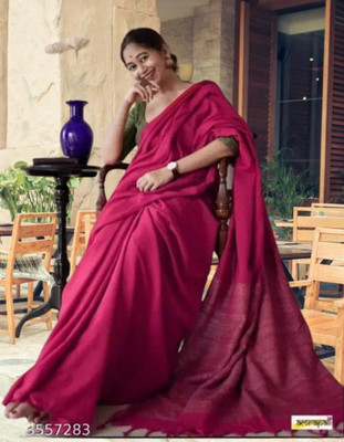 Sulekha Handloom Solid/Plain Bollywood Cotton Blend Saree(Pink)