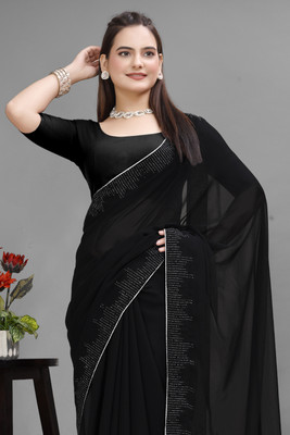 Manan Creation Embellished Bollywood Georgette, Chiffon Saree(Black)