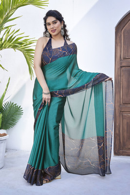 MIRCHI FASHION Solid/Plain Daily Wear Chiffon, Georgette Saree(Blue, Brown)