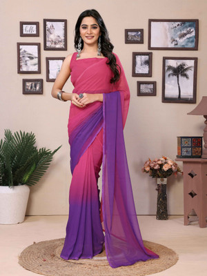 RHEY Color Block Bollywood Georgette Saree(Pink, Purple)