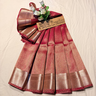 AHCREATION Self Design Banarasi Tissue Saree(Magenta)