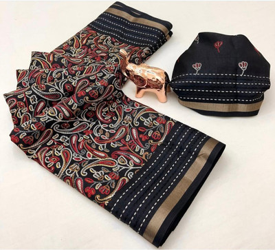 Stylezone Printed Kalamkari Muslin Saree(Black)