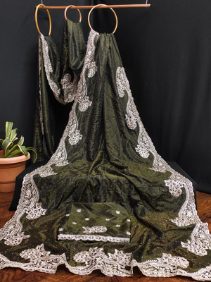 K SALIYA ENTERPRISE Embroidered Bollywood Net Saree(Dark Green)