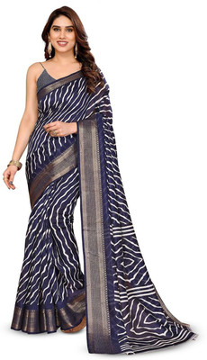Moda Rapido Printed Bollywood Cotton Blend Saree(Dark Blue)