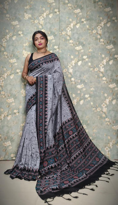 binita Self Design Sambalpuri Pure Cotton Saree(Grey)