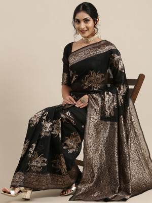 Divastri Woven Banarasi Linen Saree(Black)