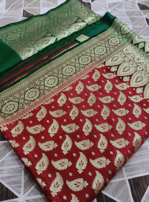 NISA silk creation Embellished Banarasi Silk Blend Saree(Red)