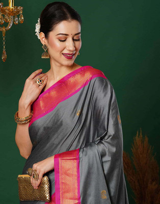 ASCREATIONOO Woven, Self Design, Temple Border Kanjivaram Cotton Silk Saree(Multicolor)