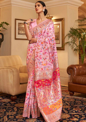 NEZAA EXPORT Woven Kanjivaram Pure Cotton Saree(Pink)