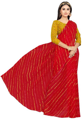 Pemal Designer Striped Leheria Georgette Saree(Red)