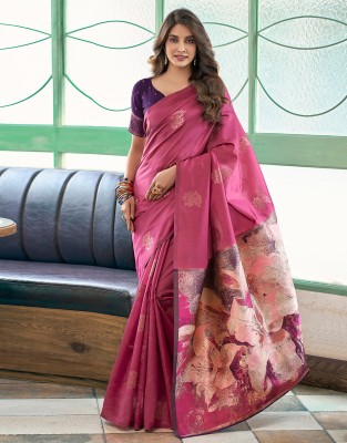 Satrani Woven, Embellished, Self Design Banarasi Silk Blend, Jacquard Saree(Pink, Multicolor)